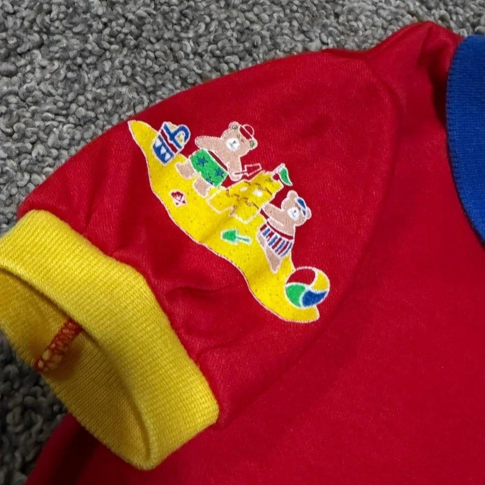 Vintage OshKosh B'Gosh Teddy Bear Beach Polo Shirt 12M USA Made 90s Colorful